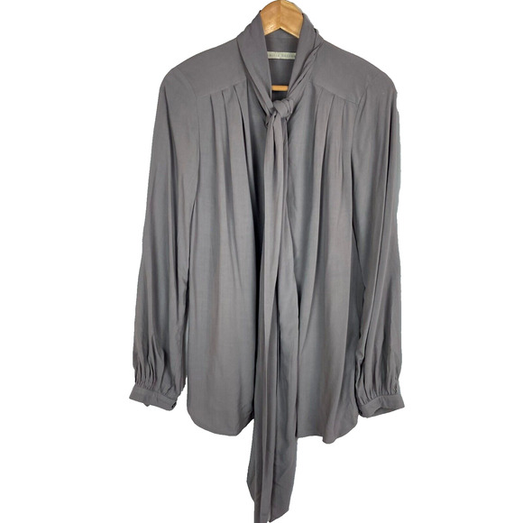 Camilla Norrback Tie Neck Blouse Size S Gray Tencel Button Up Top Long Sleeve - Picture 1 of 11